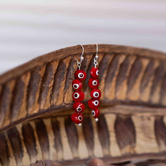 Red bead seeds (Pavonina) earrings